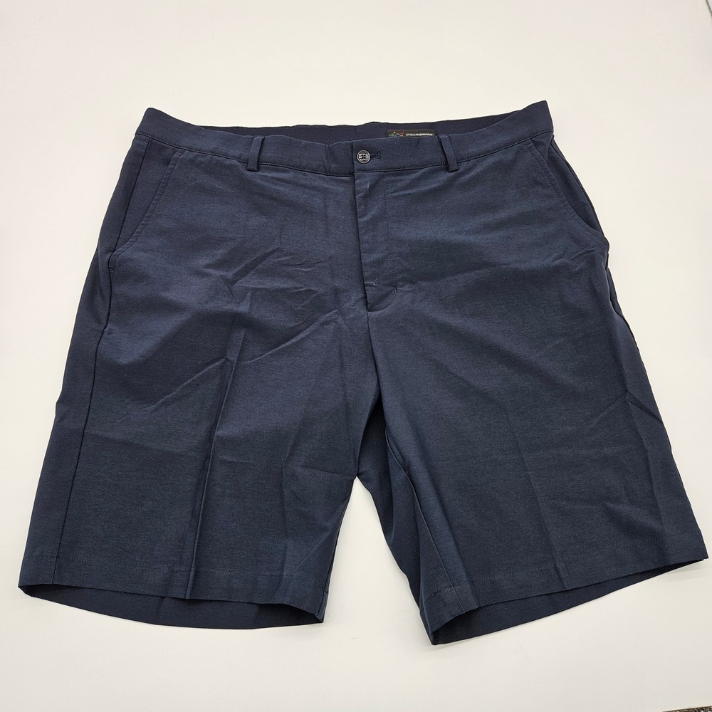Greg‎ Norman Mens Golf Shorts Navy Blue Flat Front Size 38 Polyester Spandex